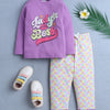 Girls 100% Cotton Triangle & Text T-Shirt & Pyjama Set - Lavender & Mutli