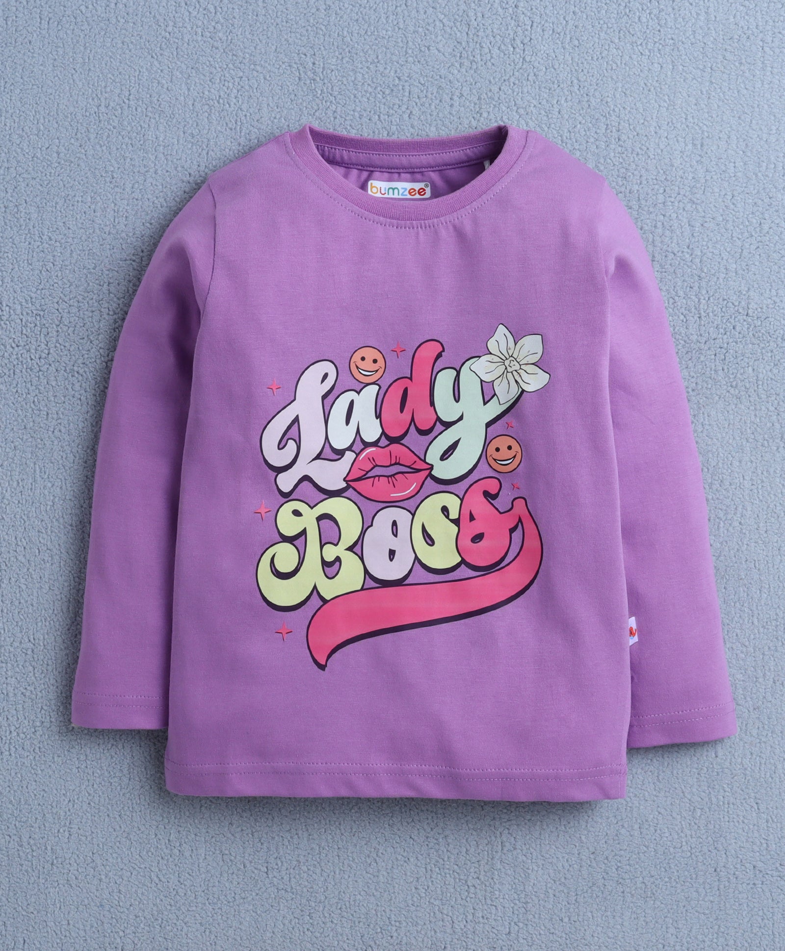 Girls 100% Cotton Triangle & Text T-Shirt & Pyjama Set - Lavender & Mutli