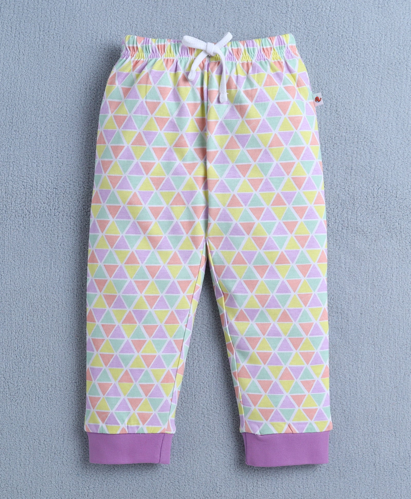 Girls 100% Cotton Triangle & Text T-Shirt & Pyjama Set - Lavender & Mutli