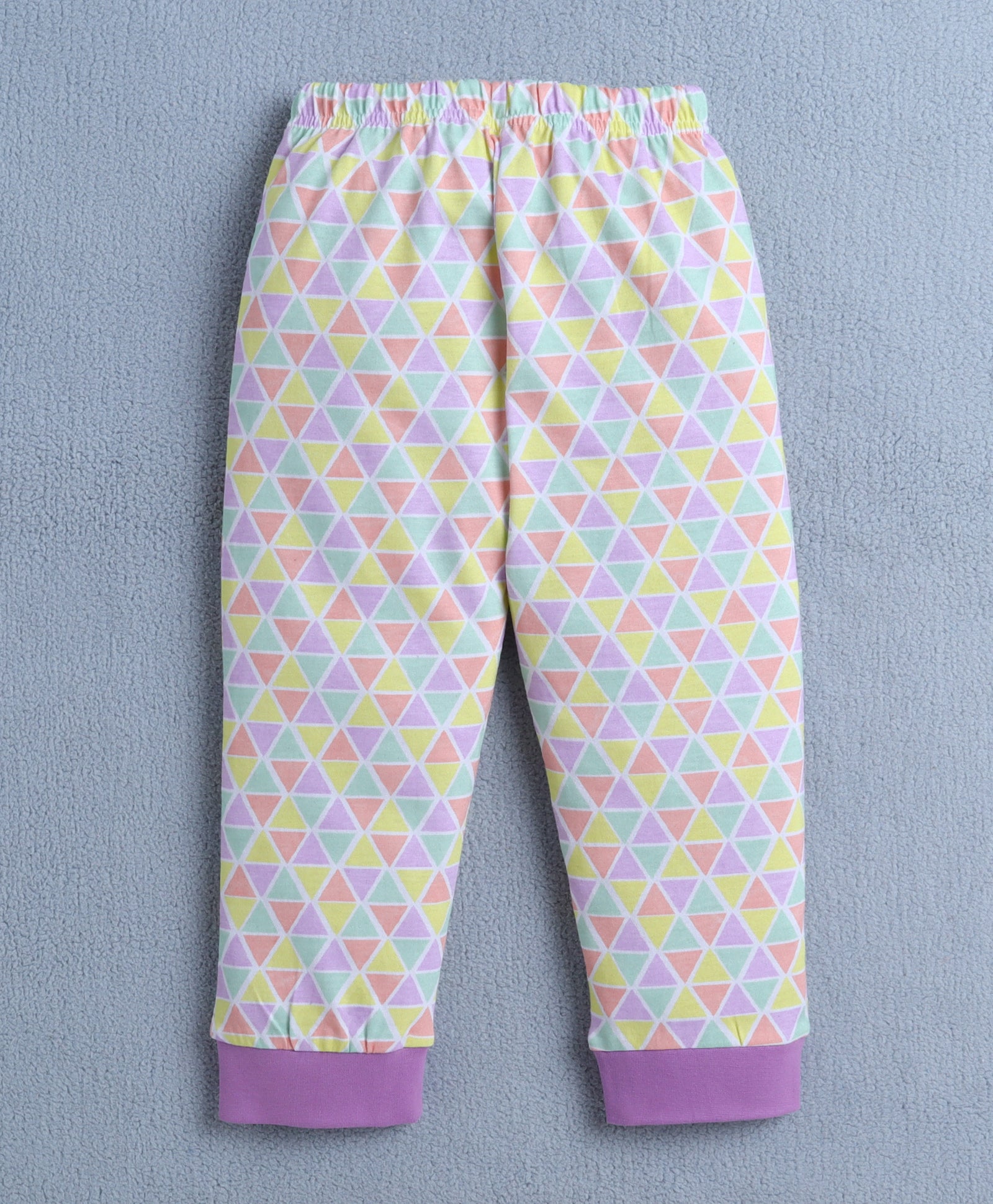 Girls 100% Cotton Triangle & Text T-Shirt & Pyjama Set - Lavender & Mutli