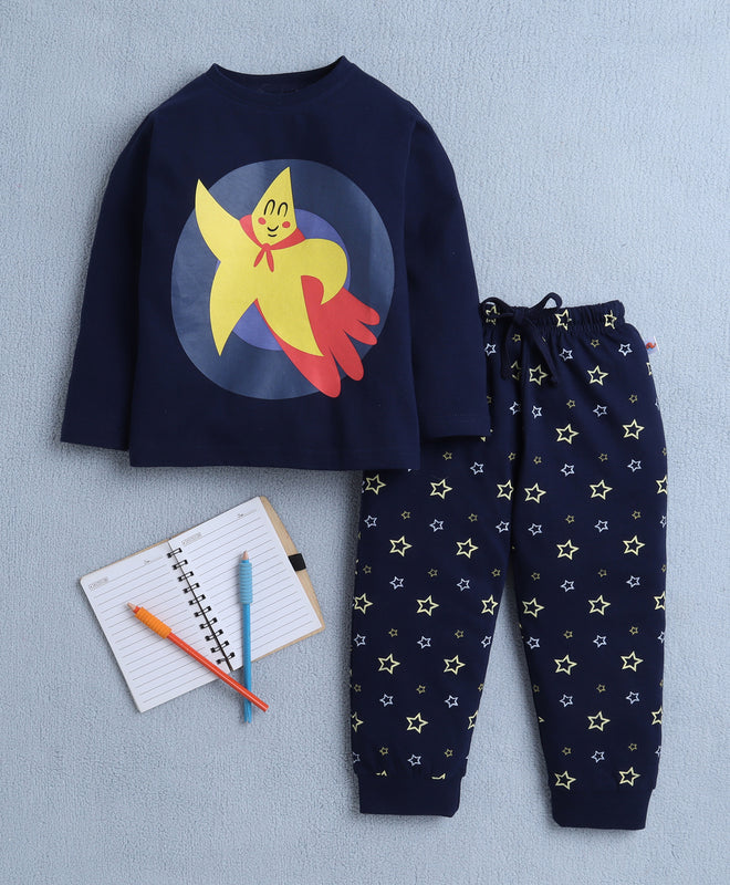 Boys 100% Cotton Star T-Shirt & Pyjama Set - Navy