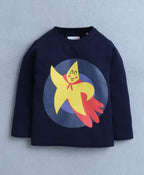 Bumzee Navy Graphic Print T-Shirt & Pyjama Set, Full Sleeves, 100% Cotton (Style Peb10273)