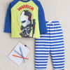 Boys 100% Cotton Striped & Warrior T-Shirt & Pyjama Set - Lime Green & Royal Blu
