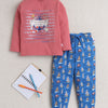 Boys 100% Cotton Boat & Anchor Sticker T-Shirt & Pyjama Set - Brick Red & Blue