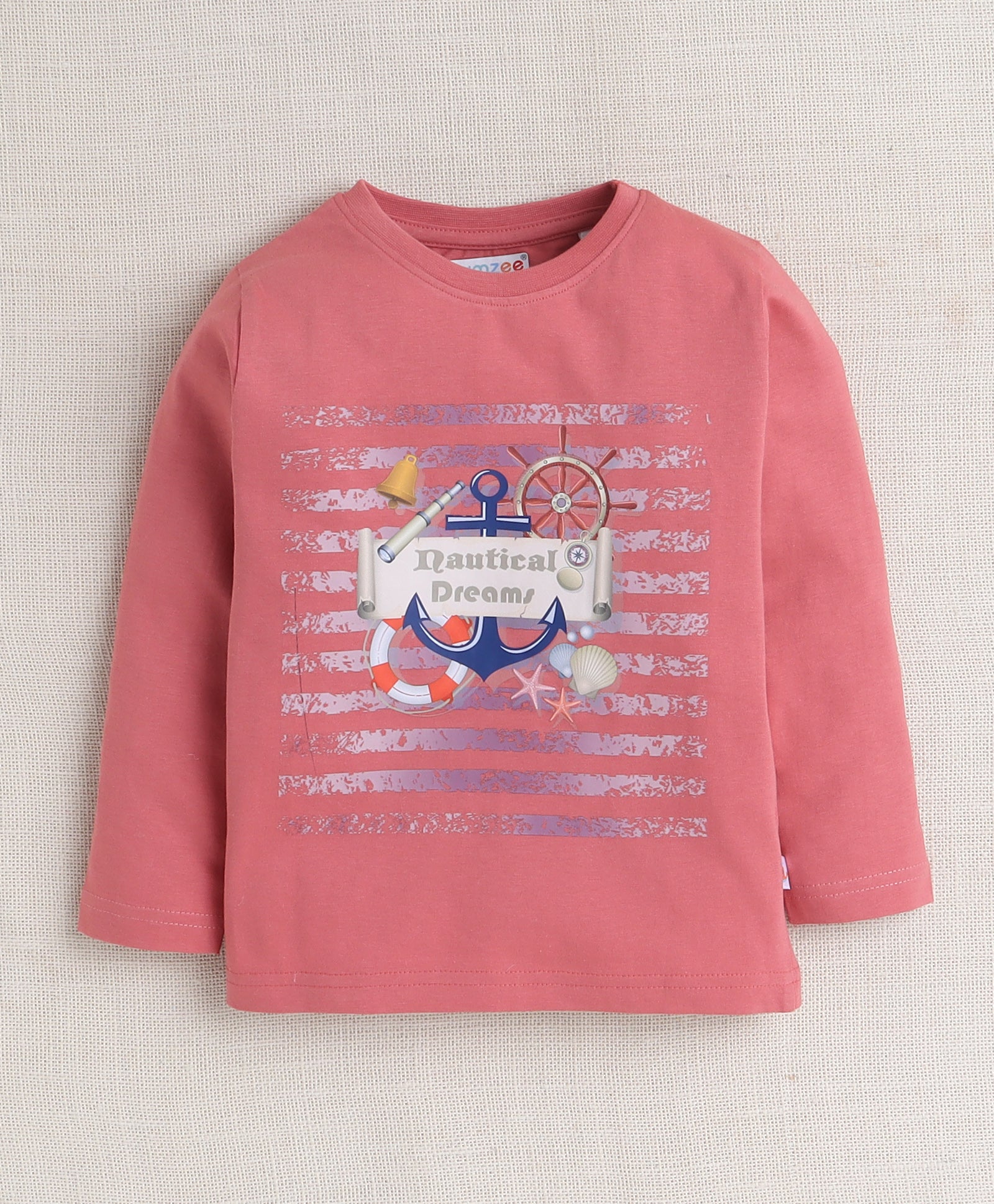 Boys 100% Cotton Boat & Anchor Sticker T-Shirt & Pyjama Set - Brick Red & Blue
