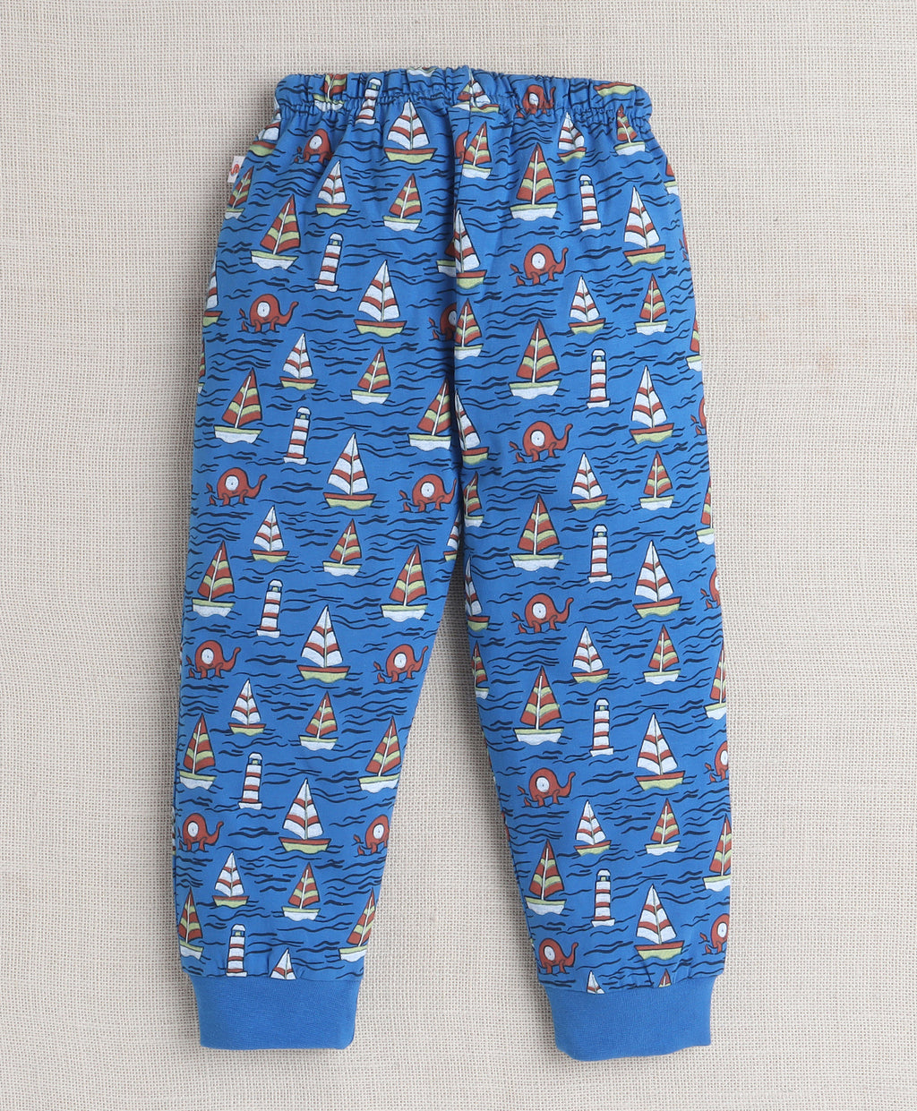 Bumzee Brick Red & Blue Graphic Print T-Shirt & Pyjama Set, Full Sleeves