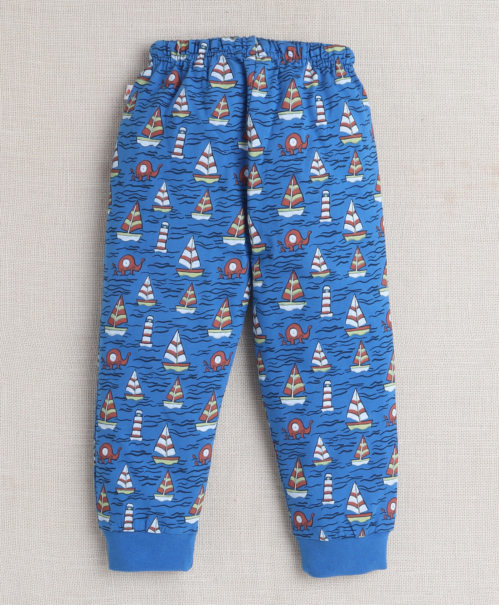Boys 100% Cotton Boat & Anchor Sticker T-Shirt & Pyjama Set - Brick Red & Blue