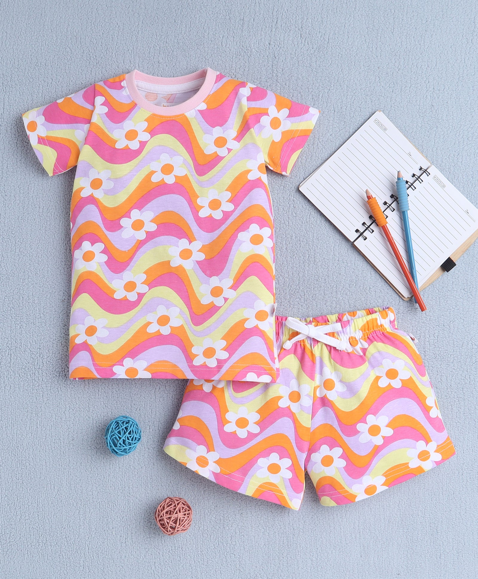 BUMZEE Multi Girls Half Sleeves T-Shirt & Short Set
