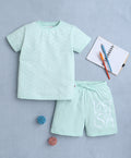 Bumzee Pista Green Graphic Print T-Shirt & Short Set, Half Sleeves, 100% Cotton