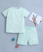 Bumzee Pista Green Graphic Print T-Shirt & Short Set, Half Sleeves, 100% Cotton