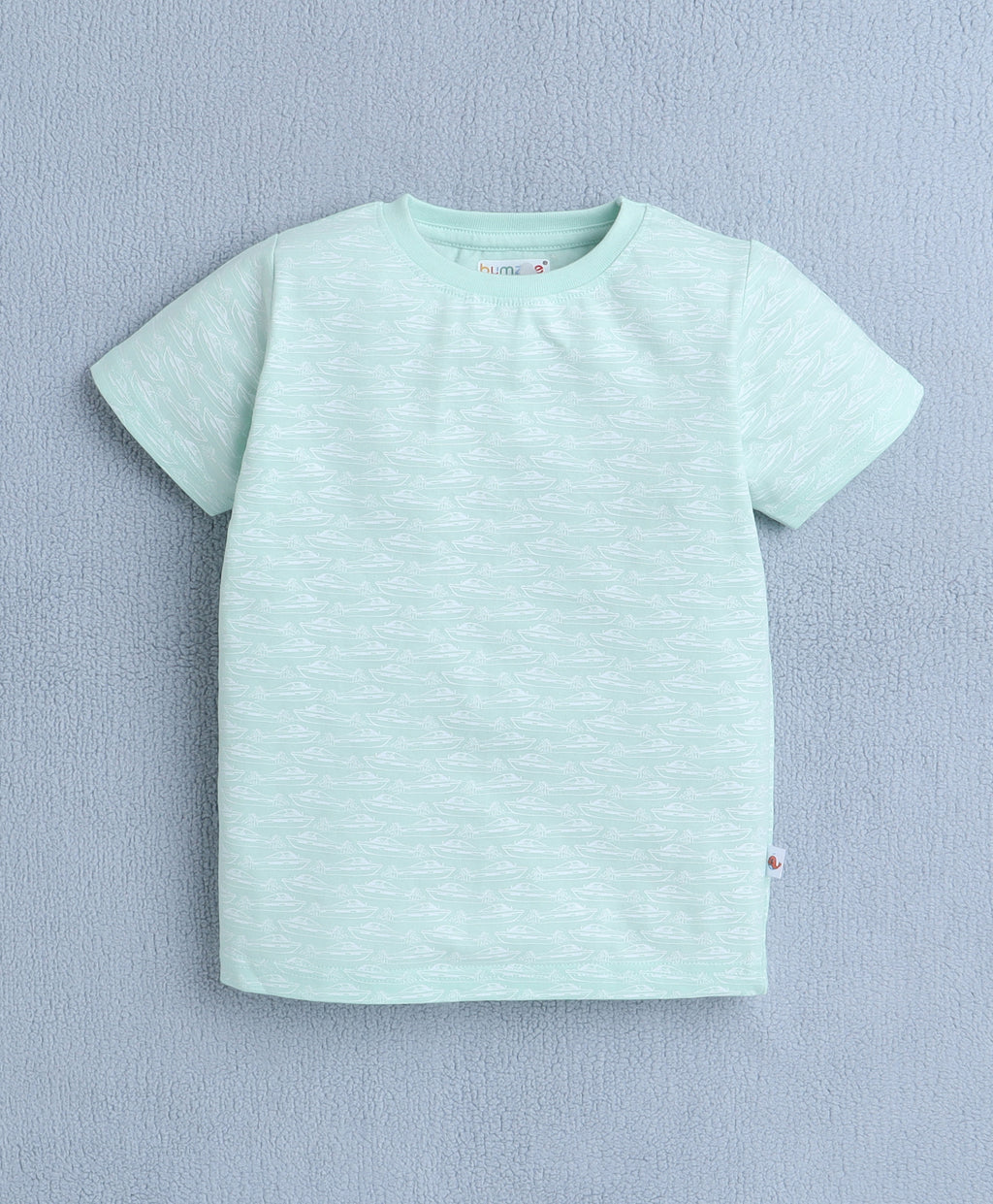 Bumzee Pista Green Graphic Print T-Shirt & Short Set, Half Sleeves, 100% Cotton