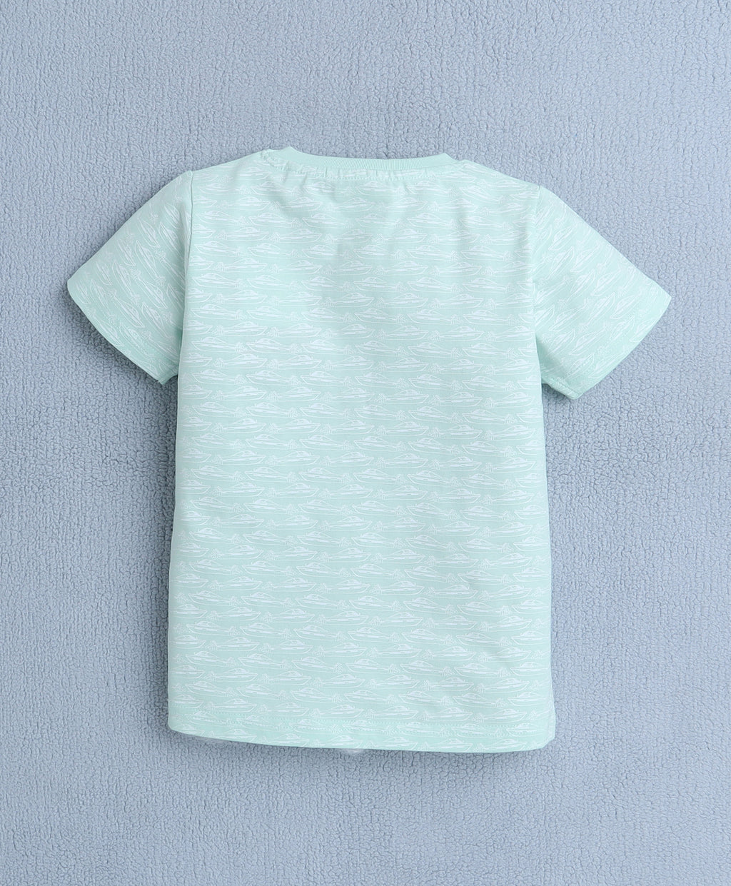 Bumzee Pista Green Graphic Print T-Shirt & Short Set, Half Sleeves, 100% Cotton