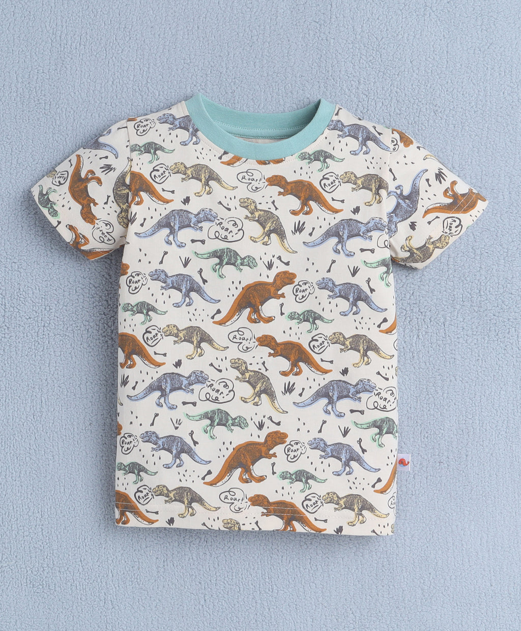 Bumzee Beige Animal Print T-Shirt & Short Set, Half Sleeves, 100% Cotton