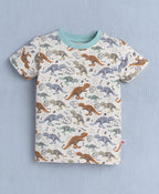 Bumzee Beige Animal Print T-Shirt & Short Set, Half Sleeves, 100% Cotton
