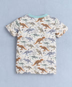 Bumzee Beige Animal Print T-Shirt & Short Set, Half Sleeves, 100% Cotton