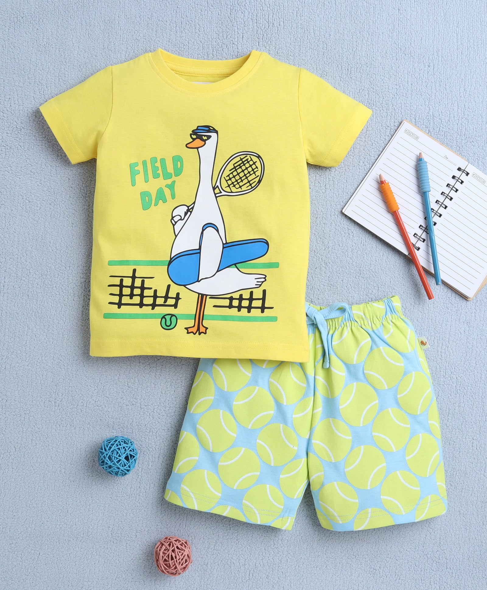 BUMZEE Yellow & Sky Blue Boys Half Sleeves T-Shirt & Short Set