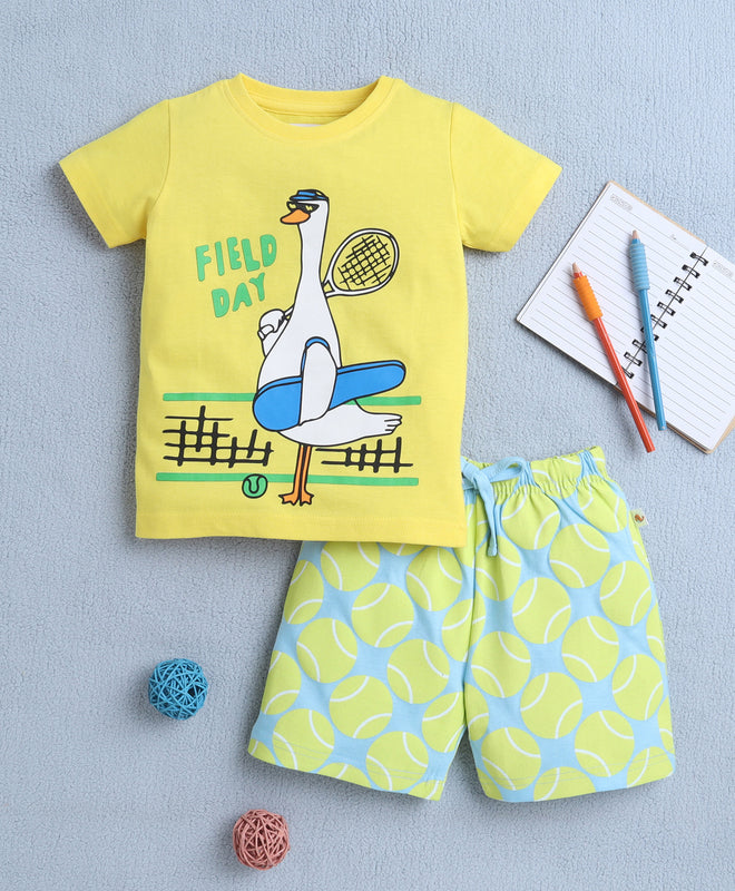 BUMZEE Yellow & Sky Blue Boys Half Sleeves T-Shirt & Short Set