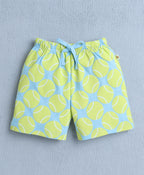 Bumzee Yellow & Sky Blue Animal Print T-Shirt & Short Set, Half Sleeves