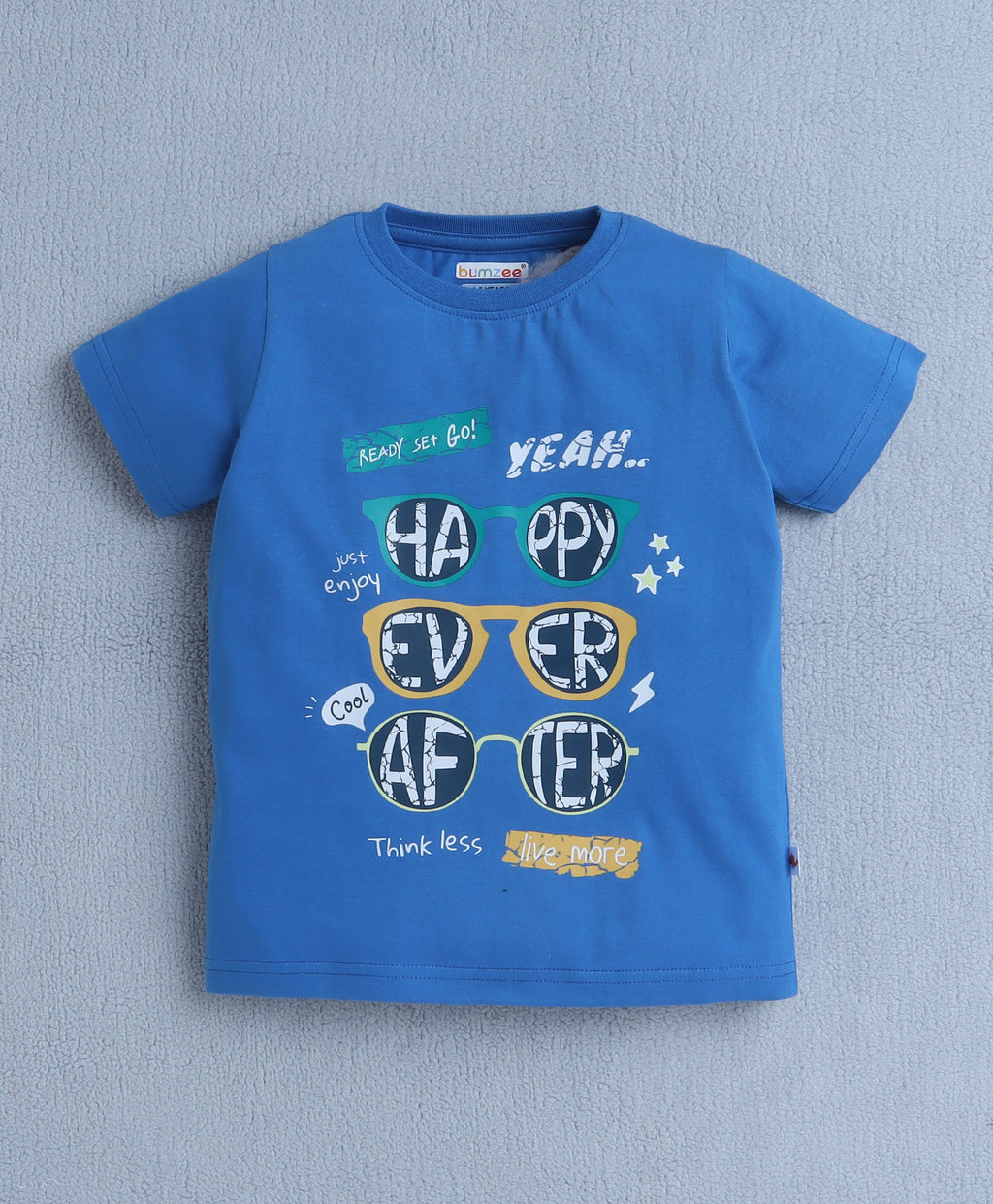 Bumzee Blue & Green Graphic Print T-Shirt & Short Set, Half Sleeves, 100% Cotton