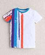 Bumzee White & Blue Graphic Print T-Shirt & Short Set, Half Sleeves, 100% Cotton (Style Peb10314)