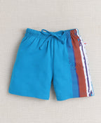 Bumzee White & Blue Graphic Print T-Shirt & Short Set, Half Sleeves, 100% Cotton (Style Peb10314)