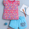 BUMZEE Pink & Blue Girls Sleeveless T-Shirt & Short Set