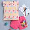 BUMZEE Peach & Pink Girls Sleeveless T-Shirt & Short Set
