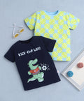 Bumzee Navy & Yellow Animal Print T-Shirt, Pack of 2, Half Sleeves, 100% Cotton