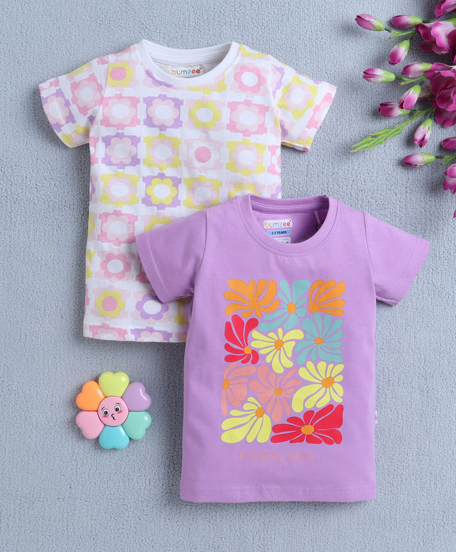 BUMZEE Lavender & Multi Girls Half Sleeves T-Shirt Pack Of 2