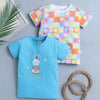 BUMZEE Blue & Multi Girls Half Sleeves T-Shirt Pack Of 2
