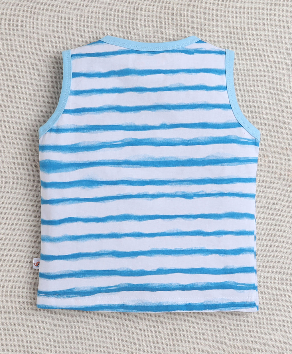 Bumzee Sky Blue Striped T-Shirt & Short Set, Sleeveless, 100% Cotton