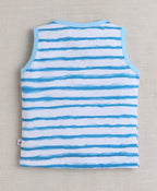 Bumzee Sky Blue Striped T-Shirt & Short Set, Sleeveless, 100% Cotton