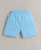 Bumzee Sky Blue Striped T-Shirt & Short Set, Sleeveless, 100% Cotton
