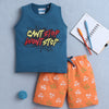 BUMZEE Teal & Orange Boys Sleeveless T-Shirt & Short Set