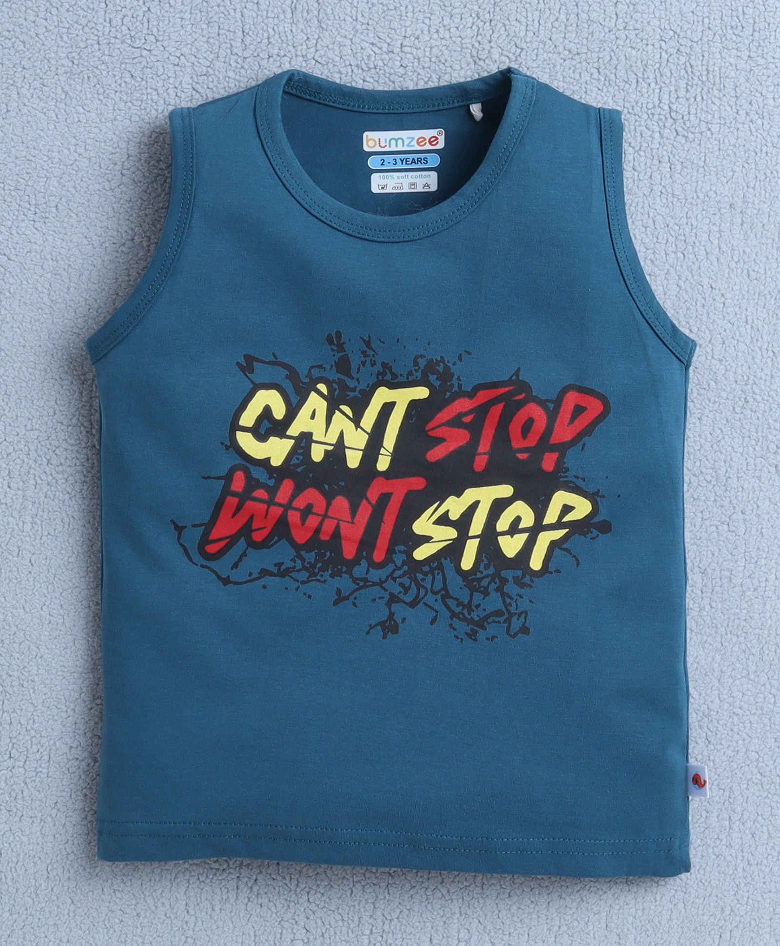 BUMZEE Teal & Orange Boys Sleeveless T-Shirt & Short Set