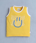 Bumzee Yellow & Royal Blue Graphic Print T-Shirt & Short Set, Sleeveless