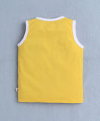 Bumzee Yellow & Royal Blue Graphic Print T-Shirt & Short Set, Sleeveless