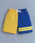 Bumzee Yellow & Royal Blue Graphic Print T-Shirt & Short Set, Sleeveless
