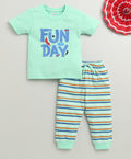 Bumzee Mint Green Striped T-Shirt & Pyjama Set, Half Sleeves, 100% Cotton