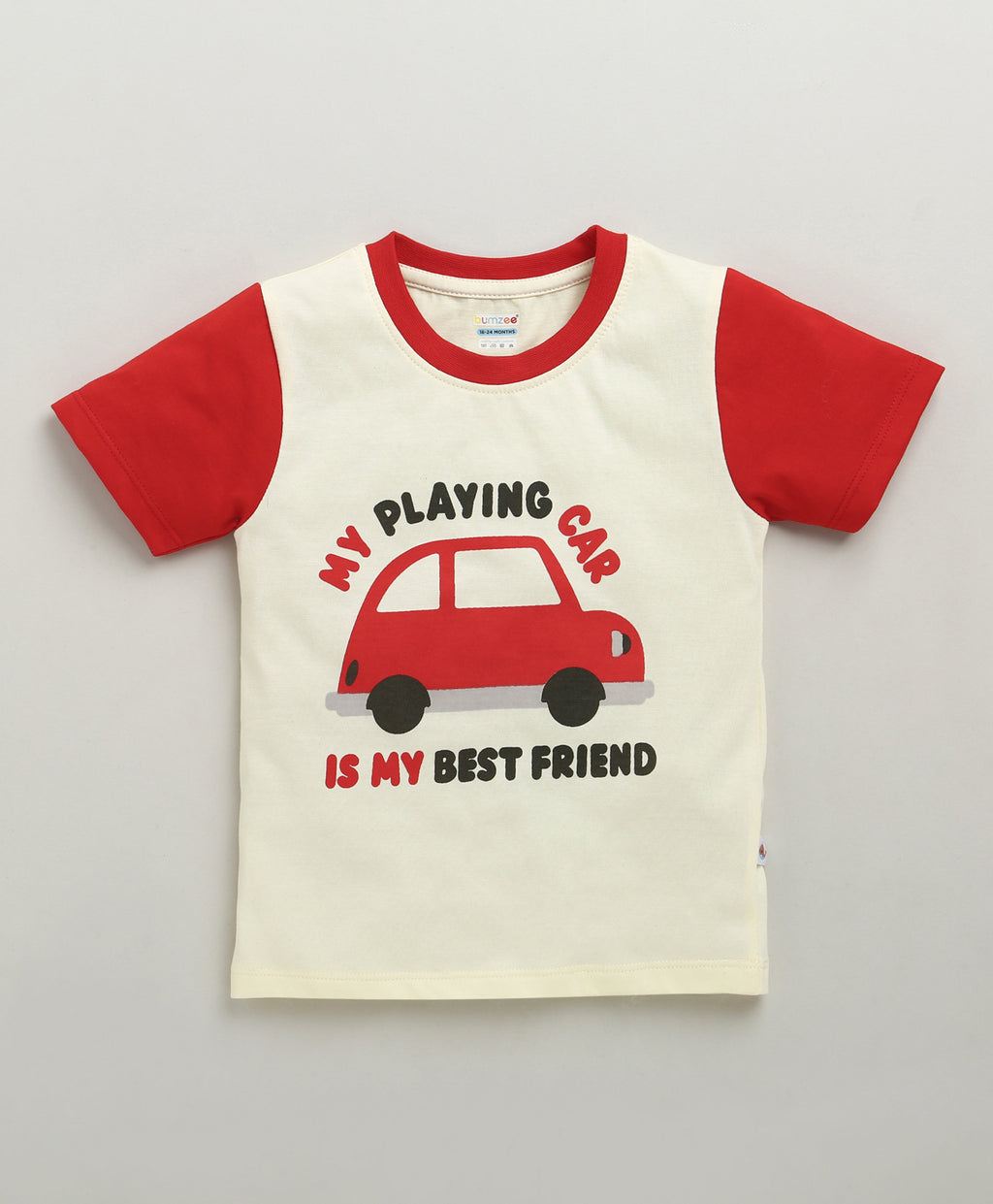 Bumzee Cream Graphic Print T-Shirt & Pyjama Set, Half Sleeves, 100% Cotton