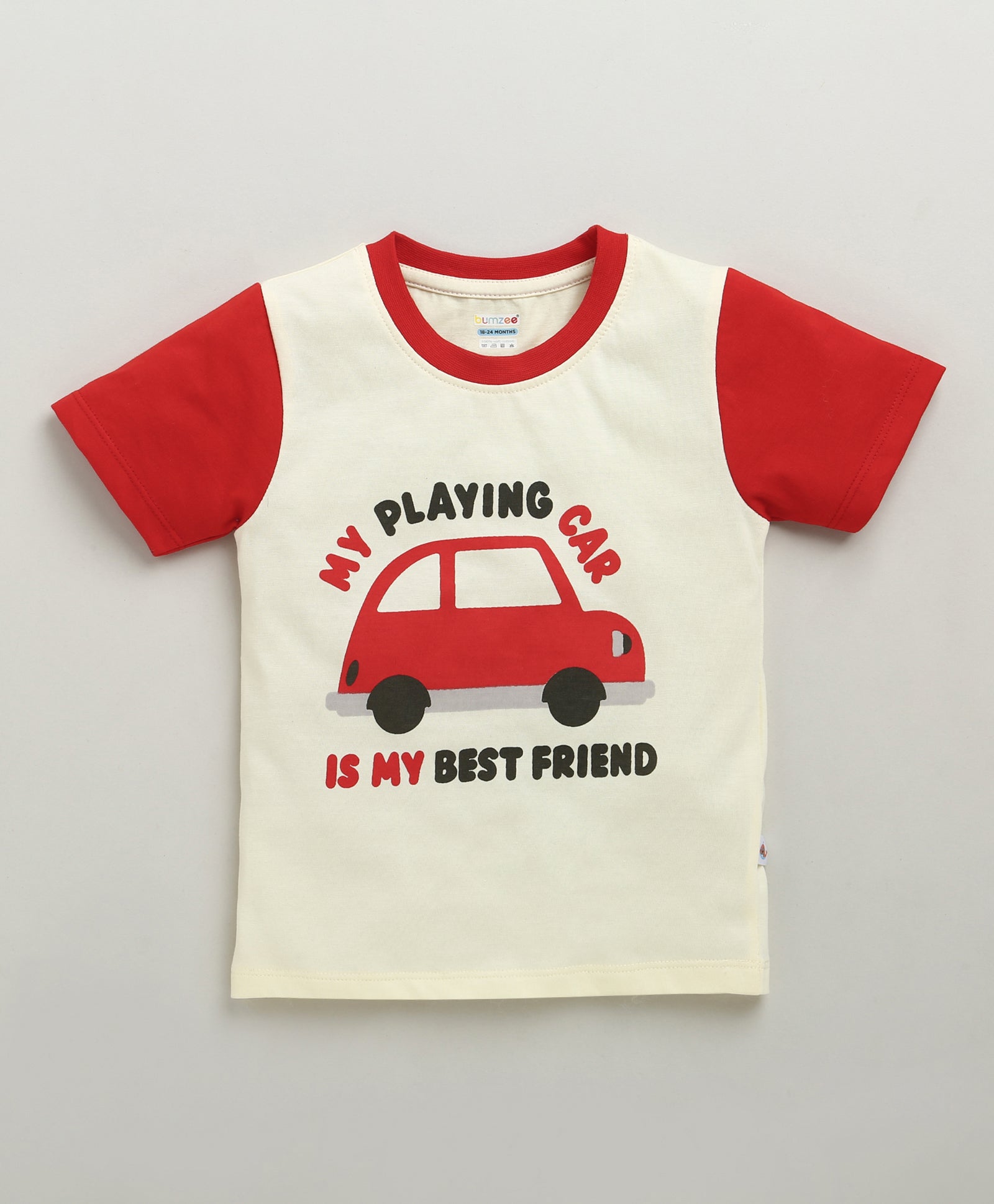 Boys 100% Cotton Graphic T-Shirt & Pyjama Set - Cream