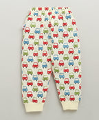 Bumzee Cream Graphic Print T-Shirt & Pyjama Set, Half Sleeves, 100% Cotton