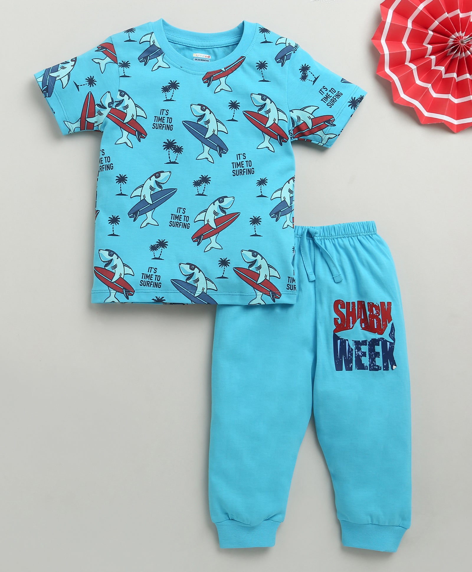 Boys 100% Cotton Animal T-Shirt & Pyjama Set - Blue