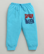 Bumzee Blue Animal Print T-Shirt & Pyjama Set, Half Sleeves, 100% Cotton (Style Peb10357)