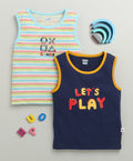 Bumzee Navy & Multi Striped T-Shirt, Pack of 2, Sleeveless, 100% Cotton