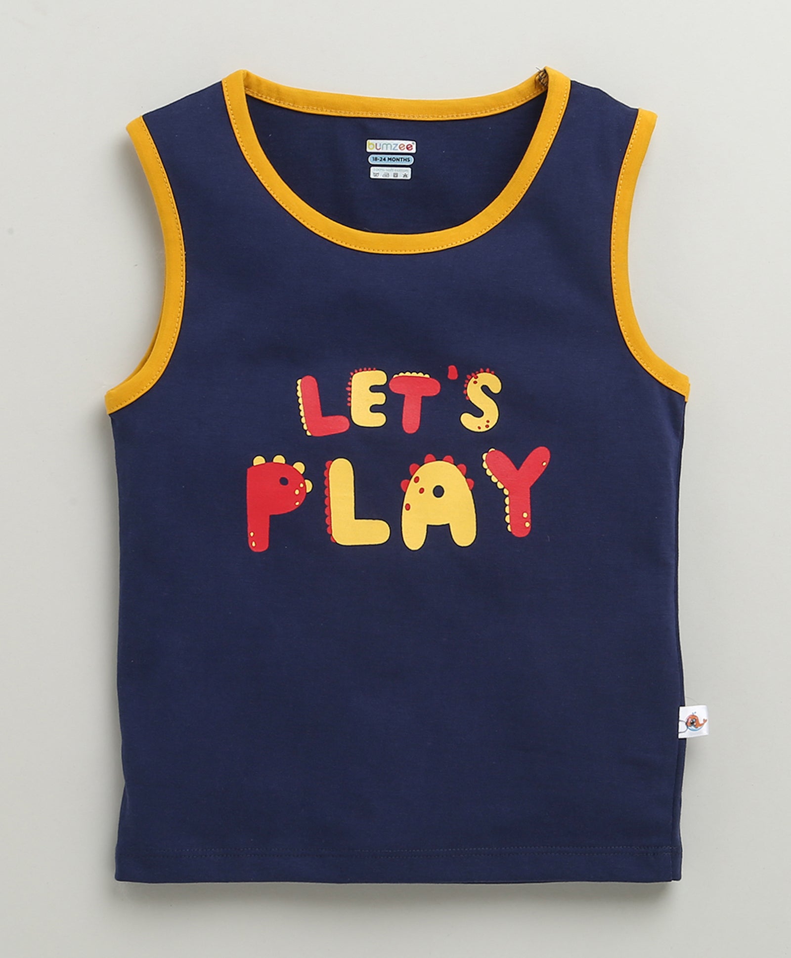 BUMZEE Navy & Multi Boys Sleeveless Cotton T-Shirts Pack Of 2