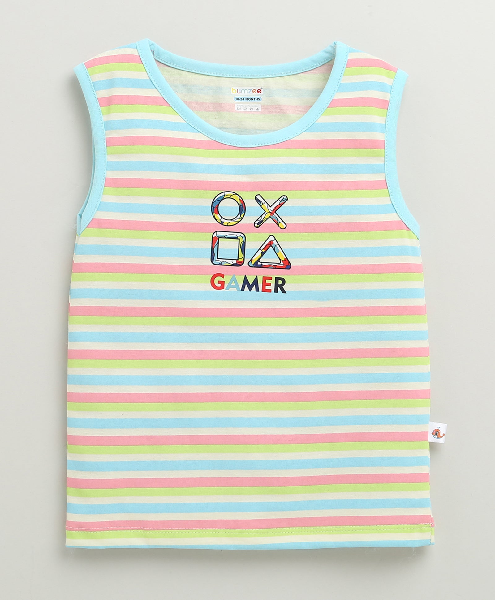 BUMZEE Navy & Multi Boys Sleeveless Cotton T-Shirts Pack Of 2