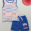 BUMZEE White & Royal Blue Boys Sleeveless T-Shirt & Short Set