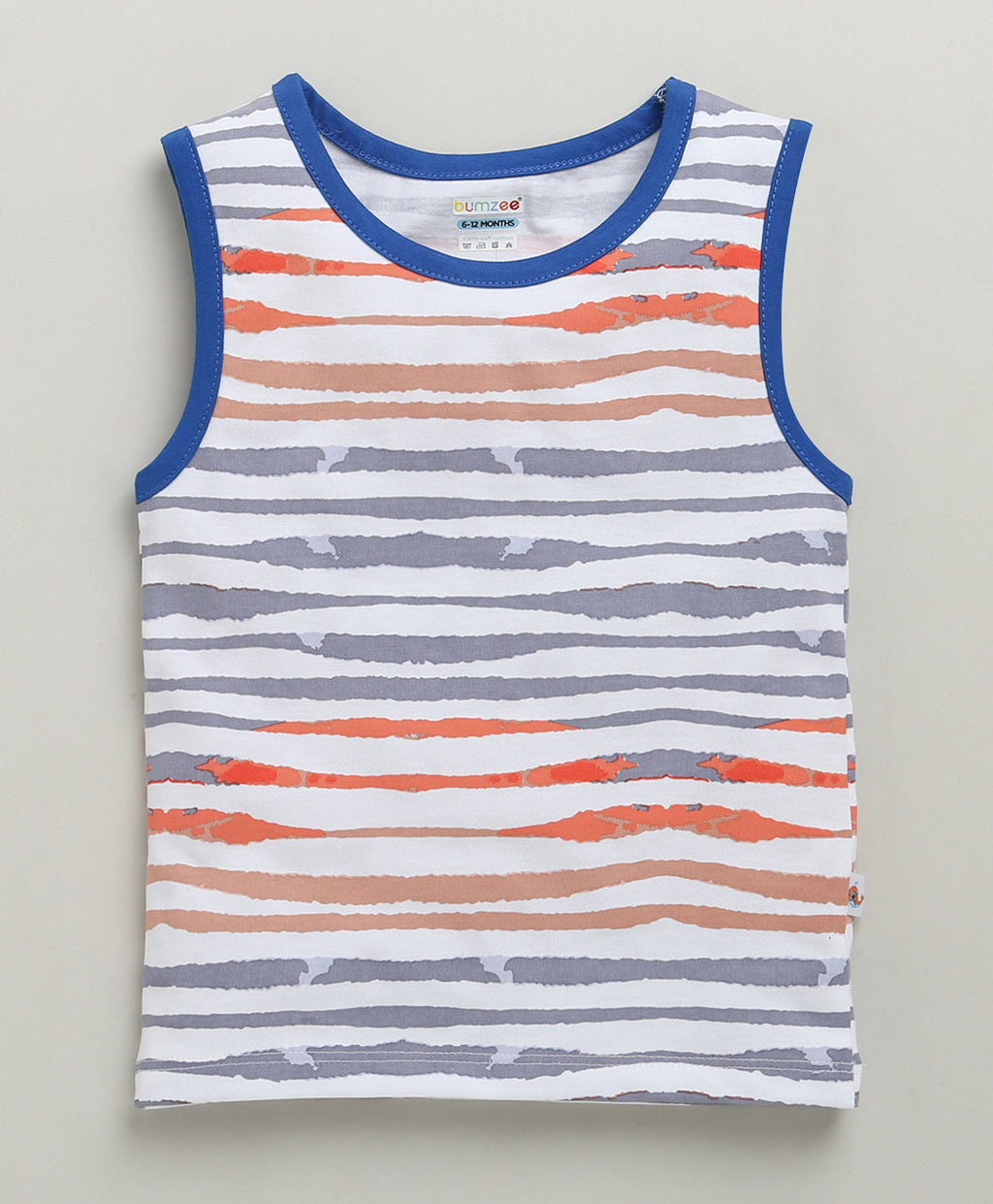 Bumzee White & Royal Blue Striped T-Shirt & Short Set, Sleeveless, 100% Cotton (Style Peb10334)