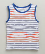 Bumzee White & Royal Blue Striped T-Shirt & Short Set, Sleeveless, 100% Cotton (Style Peb10334)